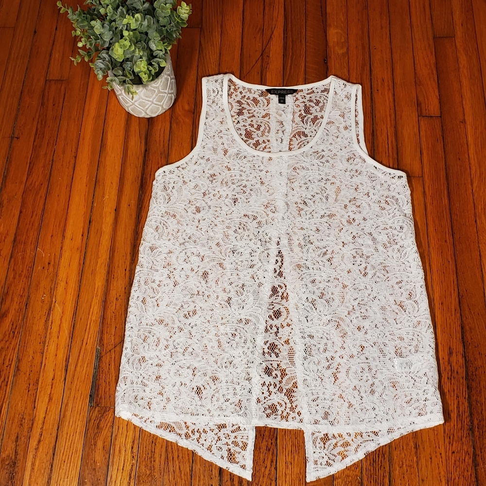 Express White Lace Tank Top Slit Back Boho Bride